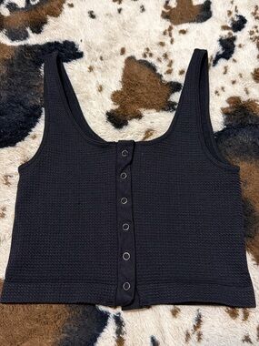 Aeropostale Black Snap-Front Ribbed Crop Top